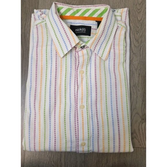 Nick(it) Men Multicolor Striped Cotton Shirt Long Sleeve Size L - Picture 10 of 10